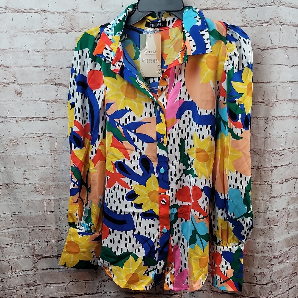 Colorful Floral Button-Down Shirt - Multicolor